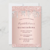 Invitation Quinceanera rose or parties scintillant rose argen (Devant)