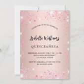 Invitation Quinceanera rose or rose brillant luxe (Devant)