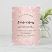 Invitation Quinceanera rose or rose brillant luxe (Debout devant)