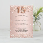 Invitation Quinceanera rose or rousse parties scintillant pou (Debout devant)