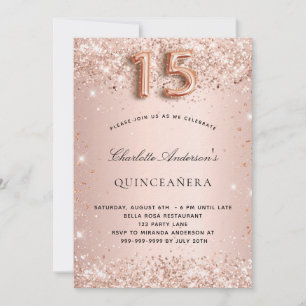 Invitation Quinceanera rose or rousse parties scintillant pou