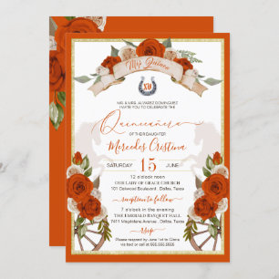 Invitation Quinceanera Rose orange Western Charro