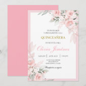 Invitation quinceañera rose pâle (Devant / Derrière)