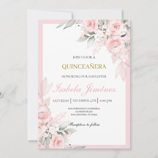 Invitation quinceañera rose pâle (Devant)