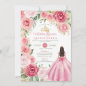 Invitation Quinceañera rose pâle 15 Anos Fleurs Or (Devant)