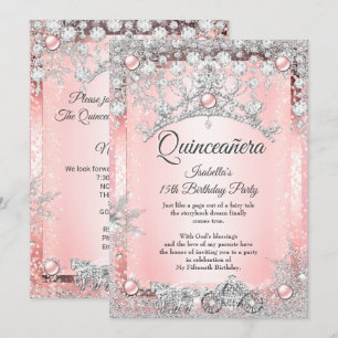 Invitation Quinceanera rose pâle 15e transport d'hiver