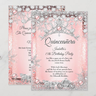 Invitation Quinceanera rose pâle 15e transport d'hiver