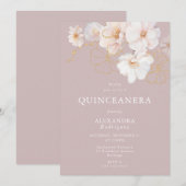 Invitation Quinceanera rose pâle, élégante Fleur sauvage Dust (Devant / Derrière)