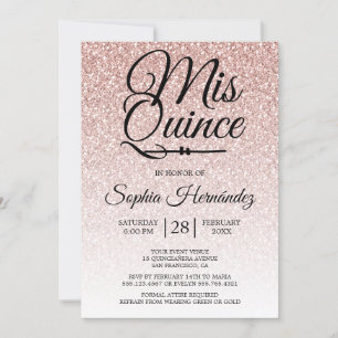 Invitation Quinceañera Rose Pâle Pailleté 15e Anniversaire 