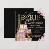 Invitation Quinceañera rose Paris (Devant / Derrière)