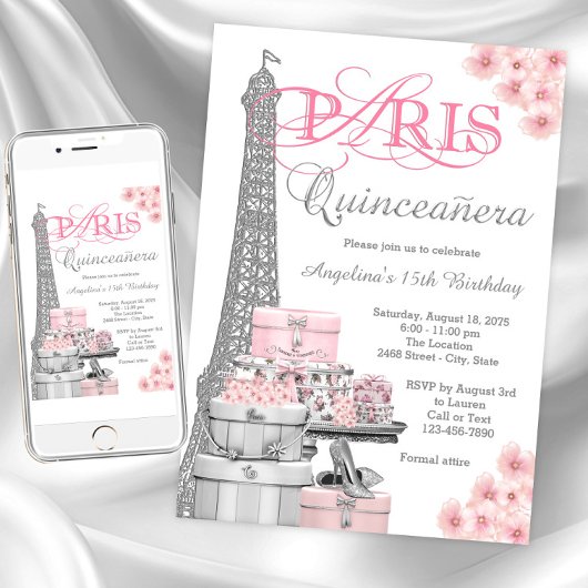 Invitation Quinceañera rose Paris