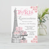 Invitation Quinceañera rose Paris (Debout devant)