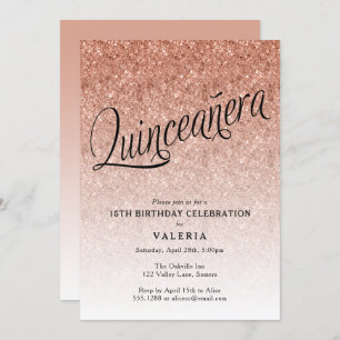Invitation Quinceanera Rose Parties scintillant d'or Invitati