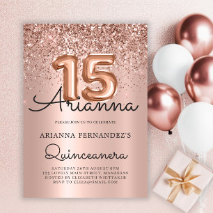 Invitation Quinceañera Rose Parties scintillant or 15e annive