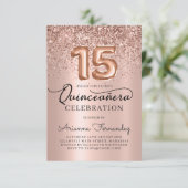 Invitation Quinceañera Rose Parties scintillant or 15e annive (Debout devant)