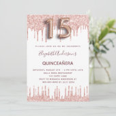Invitation Quinceanera rose parties scintillant or gouttes ro (Debout devant)