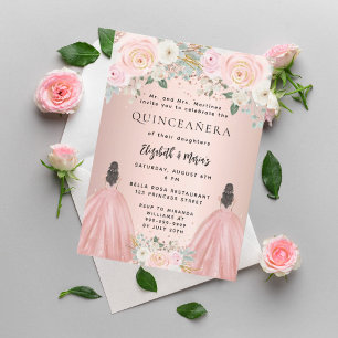 Invitation Quinceanera rose robe or floral 2 filles jumeaux