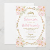 Invitation quinceañera rose rose (Devant / Derrière)