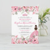 Invitation Quinceanera rose Rose floral (Debout devant)
