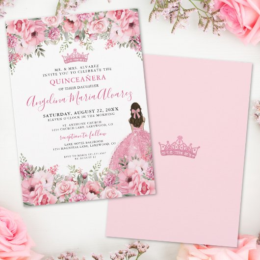 Invitation Quinceanera rose Rose floral