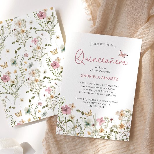 Invitation Quinceañera rose rose pâle