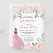 Invitation Quinceañera Rose rose pâle Floral Tiara (Devant)