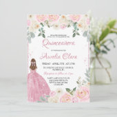 Invitation Quinceañera Rose rose pâle Floral Tiara (Debout devant)