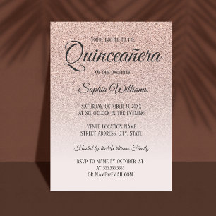Invitation Quinceanera Rose Rose Parties scintillant or 15e a