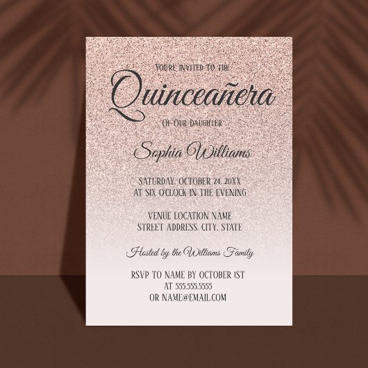 Invitation Quinceanera Rose Rose Parties scintillant or 15e a