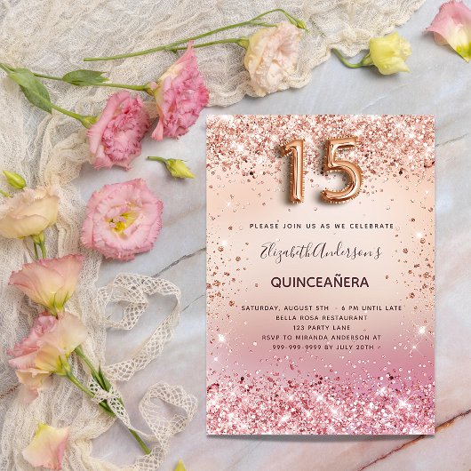 Invitation Quinceanera rose rose rose rose rose luxe
