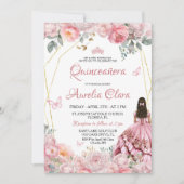 Invitation Quinceañera rose rose rose rose rose papillon flor (Devant)