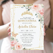 Invitation Quinceañera rose rose rose rose rose papillon flor