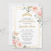 Invitation Quinceañera rose rose rose rose rose papillon flor (Devant)
