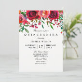 Invitation Quinceanera Rose & Rose Rouge (Debout devant)