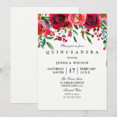 Invitation Quinceanera Rose & Rose Rouge (Devant / Derrière)