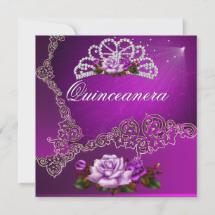 Invitation Quinceanera Rose rose violet en argent 15e