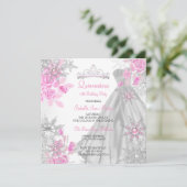 Invitation Quinceanera Rose Rose Winter Wonderland Snowflake (Debout devant)