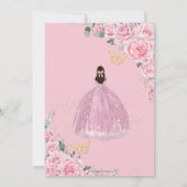 Invitation Quinceañera Rose Roses Floral Gold Princesse Couro (Dos)