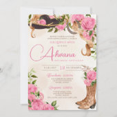 Invitation Quinceanera rose Roses Vintage Charro Ouest (Devant)