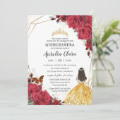Invitation Quinceañera Rose rouge Floral Robe Jaune Princesse (Debout devant)