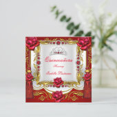 Invitation Quinceanera Rose Rouge or rouge Tassels Tiara (Debout devant)
