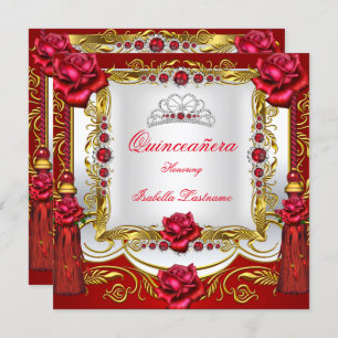Invitation Quinceanera Rose Rouge or rouge Tassels Tiara