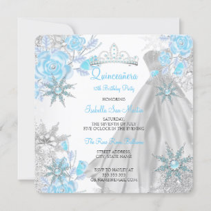 Invitation Quinceañera Rose sarcelle Hiver Merveilleux Flocon