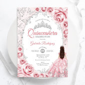 Invitation Quinceanera Rose Silver Floral