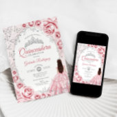 Invitation Quinceanera Rose Silver Floral
