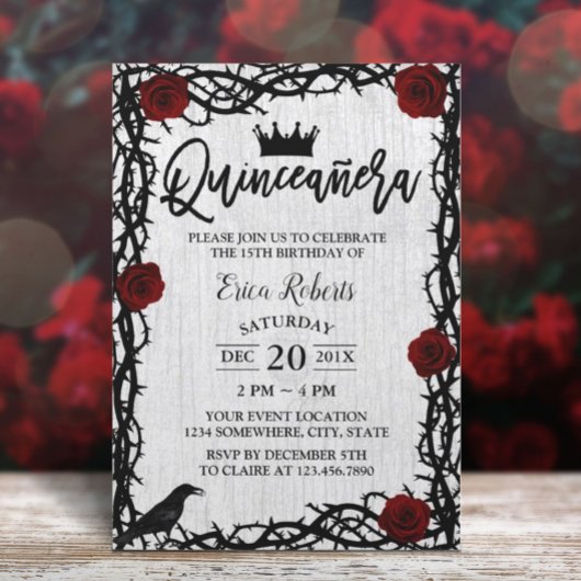 Invitation Quinceanera Rose Thorn Élégant conte de fées Anniv