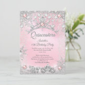 Invitation Quinceanera rose Tiara 15e Carriage d'hiver (Debout devant)