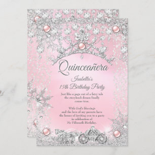 Invitation Quinceanera rose Tiara 15e Carriage d'hiver
