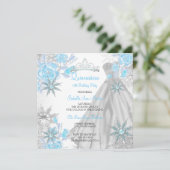Invitation Quinceanera Rose Turquoise Winter Wonderland Snowf (Debout devant)