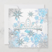 Invitation Quinceanera Rose Turquoise Winter Wonderland Snowf (Dos)